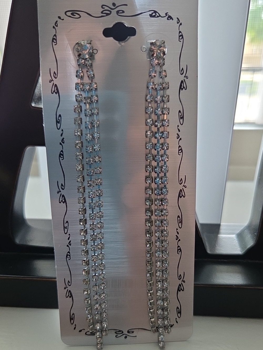 Crystal Cascade Long Drop Earrings - Silver